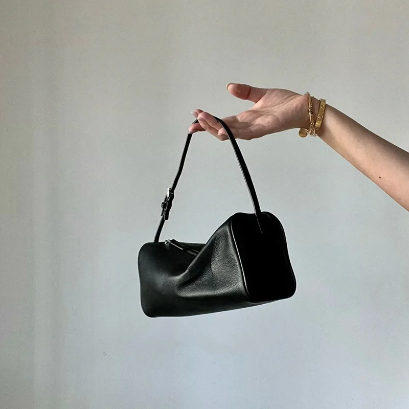 2026 Women Niche Design Mini Handbag Lady Genuine Leather Barrel-shaped Crossbody Bags Female Fashion Simple Square Bag