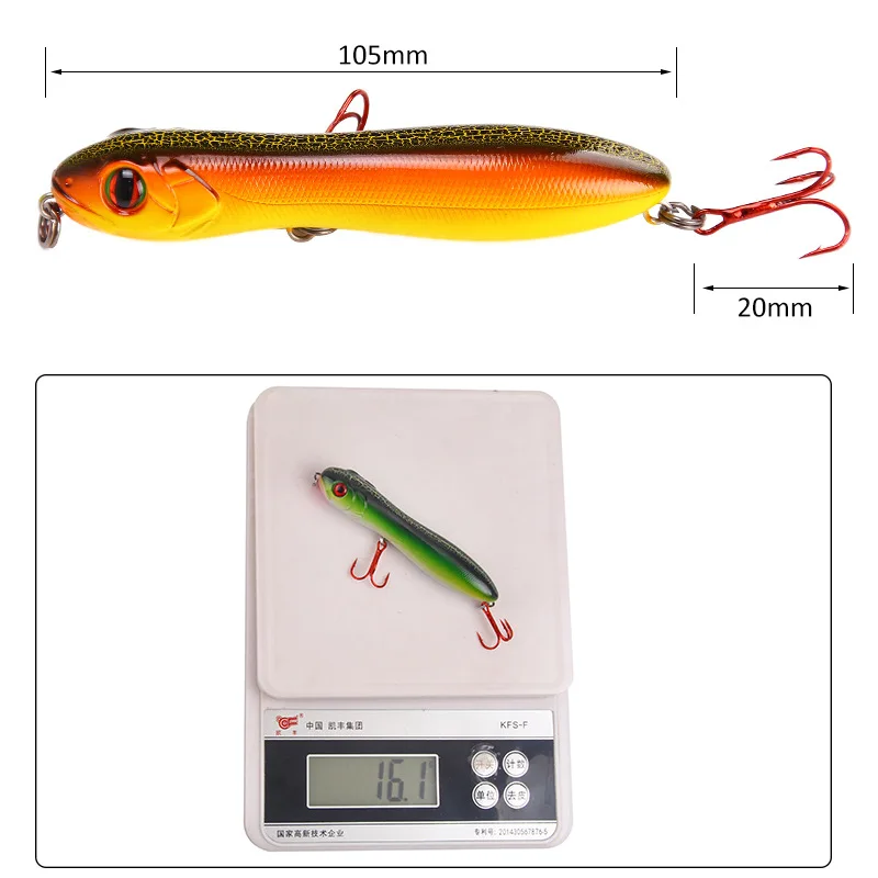 1Pc Top water Pencil Fishing Lure Snake Head Floating Plastic Wobblers Artificial Hard Bait With Red Hooks​ for Bass Pike