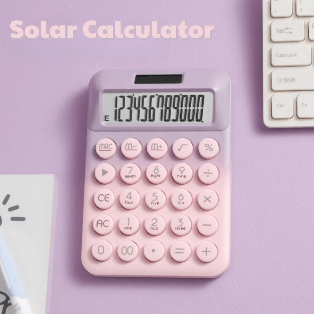 

creative Solar Desktop Calculator Candy Color High-value 12 Digits Calculator Stationery Anti-slip Pad Mechanical Calculator