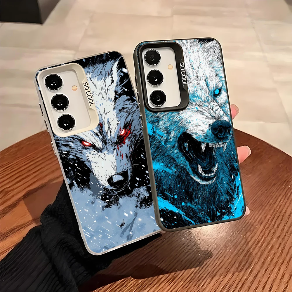 Phone Case for Samsung Galaxy A13 A14 A23 A02S A03 A05 A05S A52 A54 5G Shockproof Grey Silvery Phone Cover Fashion Wolf Present