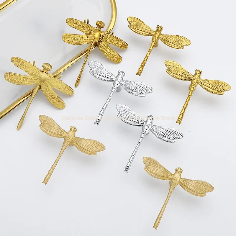 French Light Luxury Bright Gold Brass Dragonfly Handle Creative Drawer Cabinet Door Nordic Copper Single Hole Small Handle