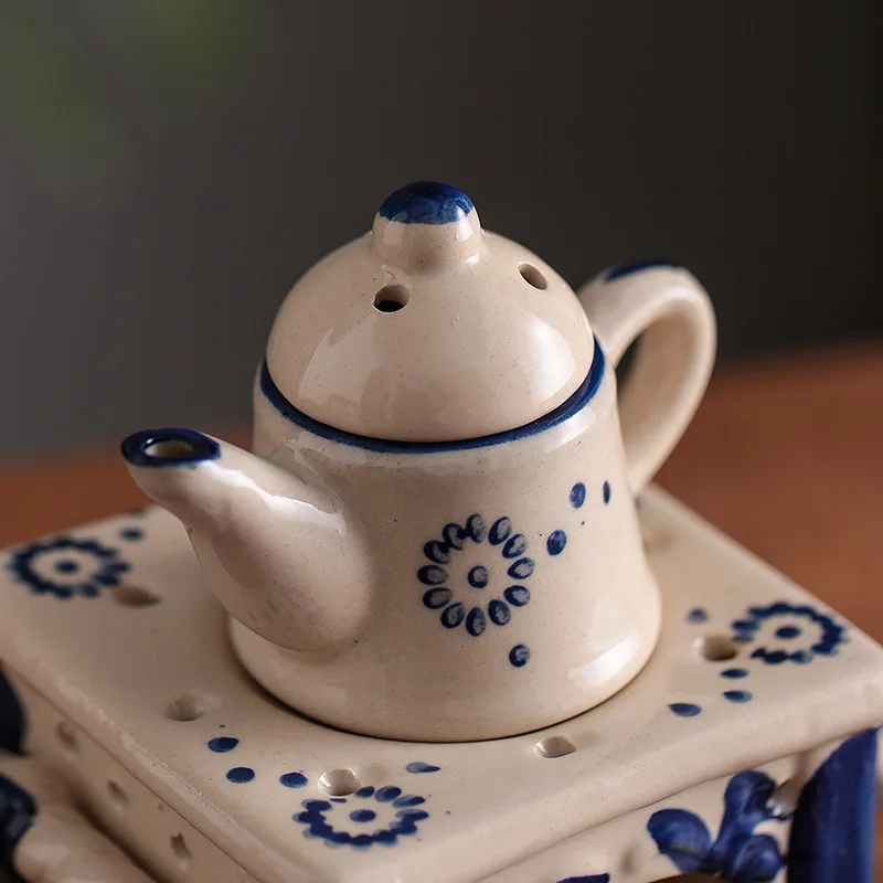 Blue Color 3 in 1 Essential Oil Incense Burner Ceramcis Candle Heating Holders Lavender Reed Diffuser Stove for Home Decor