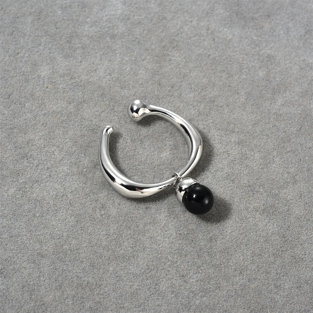 2023 Fall Newest Natural Black Agate Stone Ball Open Adjustable Bang Ring For Women Men Ins Influencer Fashion Jewelry Wholesale