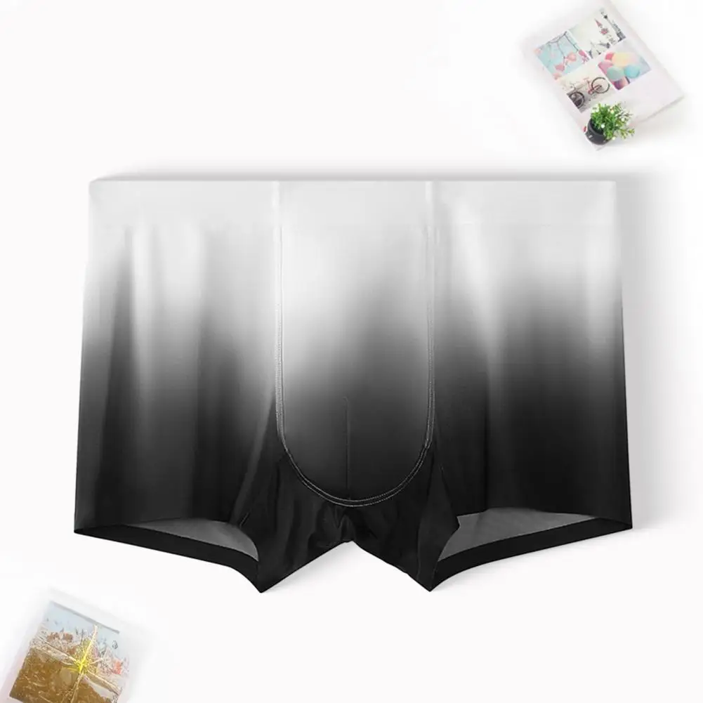 سراويل بوكسر رجالية من الحرير الجليدي قابلة للتنفس مع تصميم محدب على شكل حرف U متدرج اللون ملابس داخلية سلسة للارتداء اليومي بالثلج