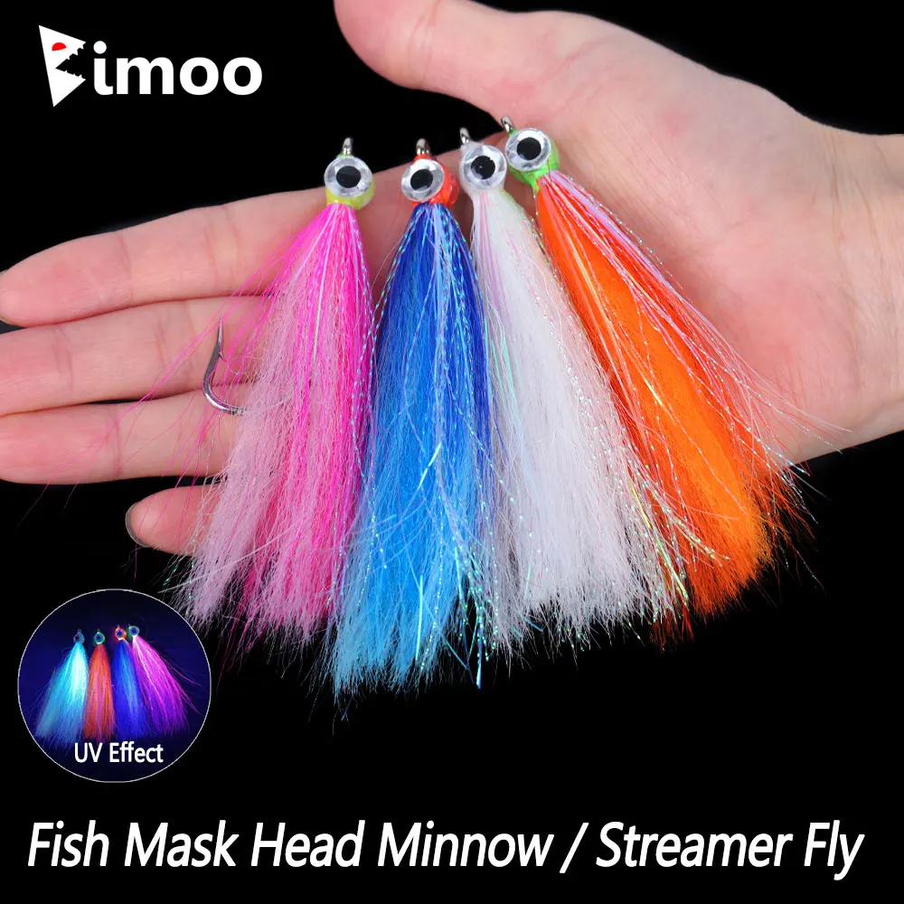 

Bimoo 4PCS #5/0 Saltwater Streamer Fly Fish Mask Head Minnow Fly Strong Barb Hook Trout Bass Pike Big Game Fishing Lures Baits