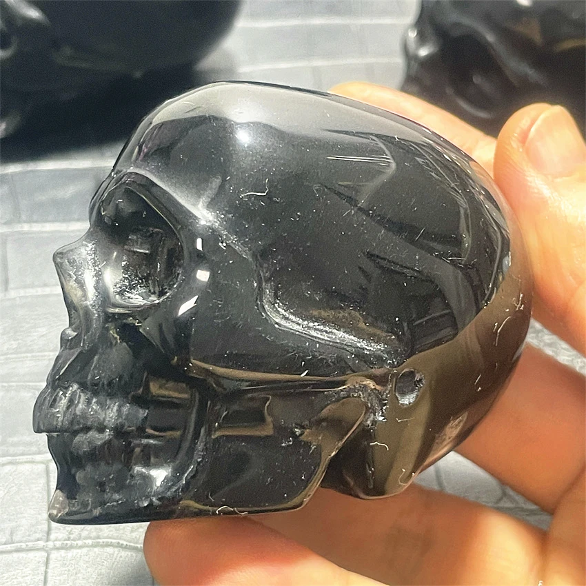 1PC Natural Crystal Stone Silver/Black Obsidian Skull Grave Home Craft Decoration Energy Gem Easter Halloween Gifts