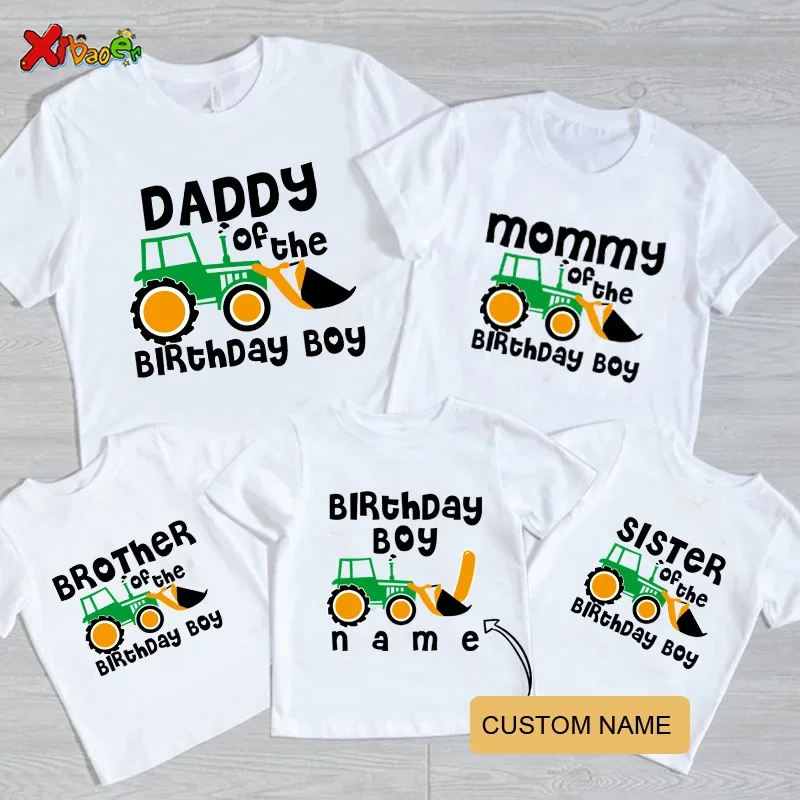 Family Matching Outfits 2025 Birthday Party Family Shirt Personalized T Shirt Boy ANY AGE Name Dump Truck Birthday White Shirt