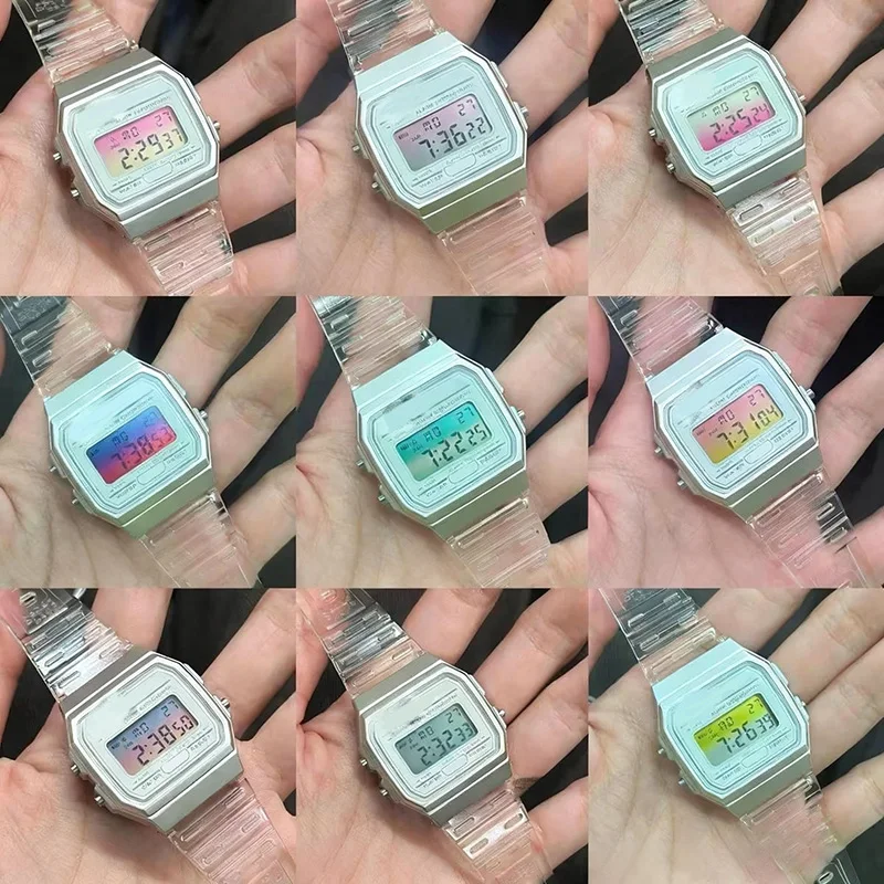 لساعة كاسيو F91W DW5600 AE1200 W-218H شاشة مربعة صغيرة معدلة ملصقات متدرجة قوس قزح غروب الشمس أحمر أزرق تغيير اللون