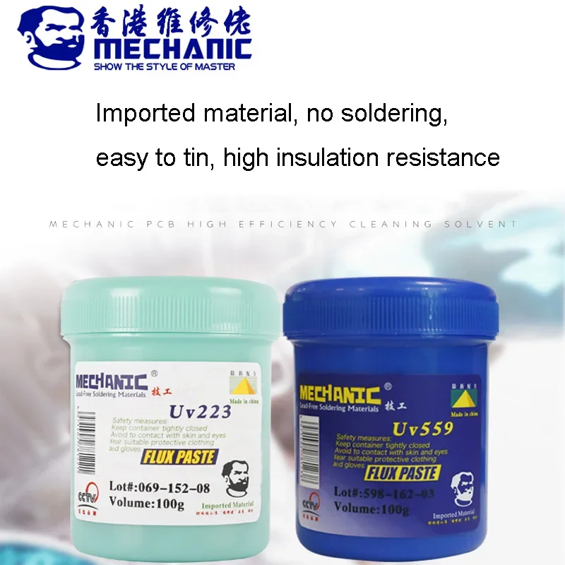 Mecânico Suave Rosin Flux, alta atividade, No-Clean, odor leve, Welding Paste, Repair PCB, BGA Board, solda sem chumbo, UV559, 223