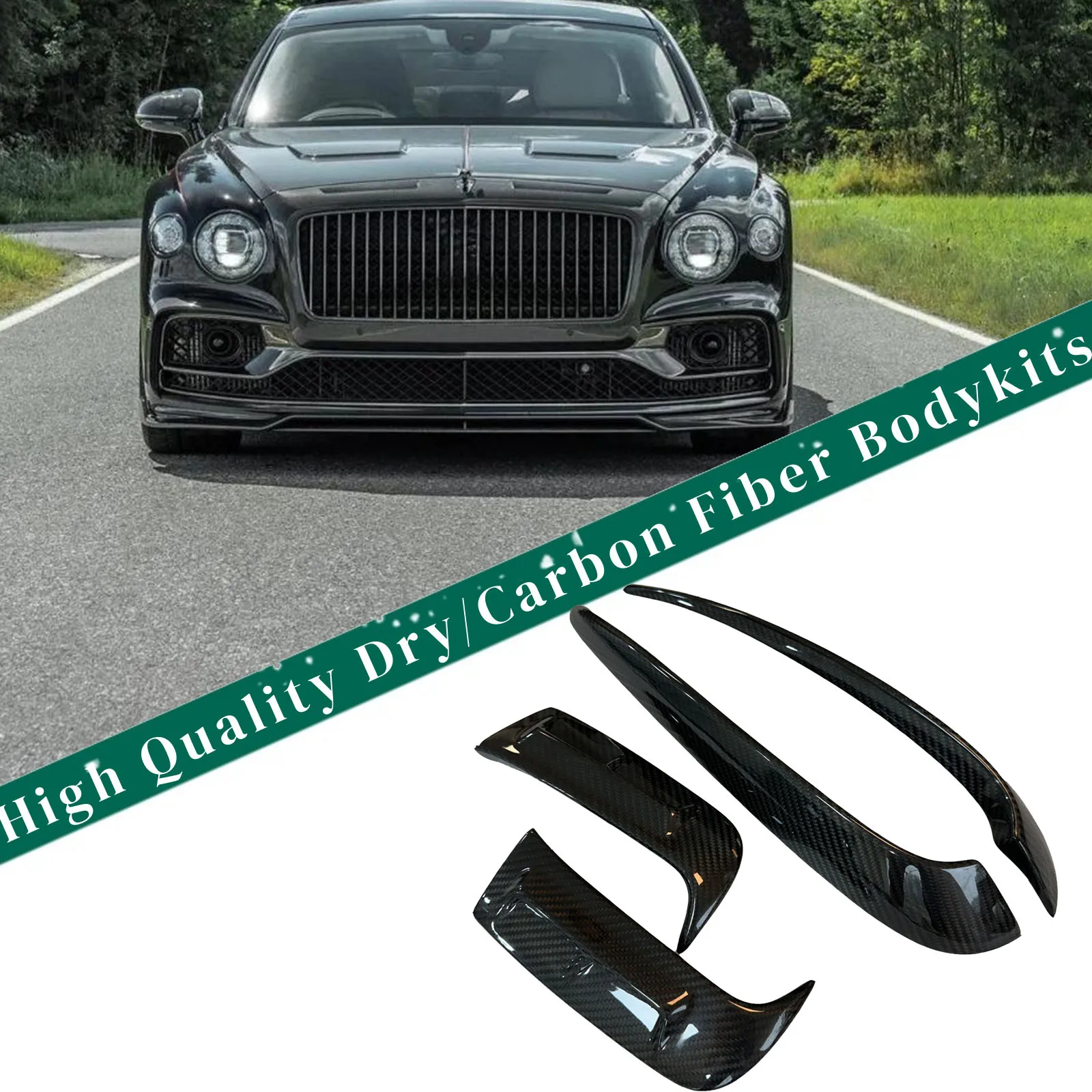 

For Bentley Flying Spur Dry Carbon Fiber Front Side Splitter Canards Fins Trims Air Vents Decorative Accessories
