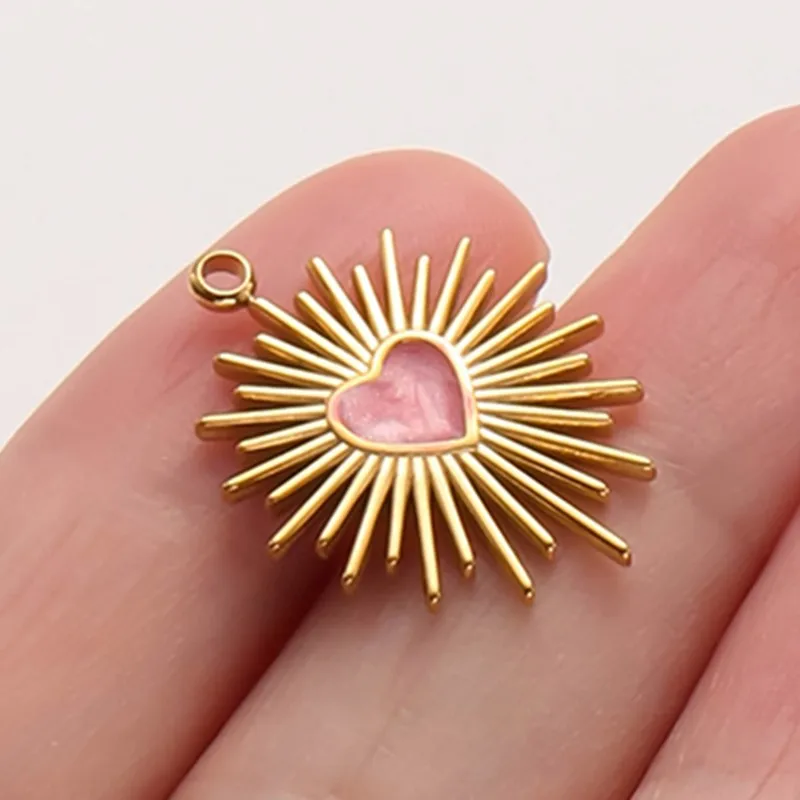 2 Stück Perlmuttrosa/Hot Pink Emaille-Anhänger mit heiligem Herz für Schmuckherstellung, Flammen-Liebes-Anhänger, handgefertigte Halskette, Geschenk – Detail 16