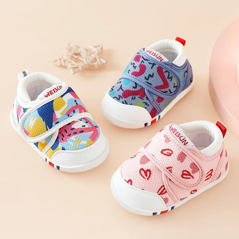 

2023 Spring/Summer New Walking Shoes for Girls and Babies Soft Sole Anti Slip Baby Shoes for Boys Breathable Cotton Shoes