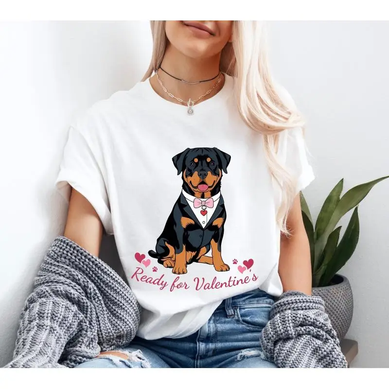 

Cute Rottweiler Valentines T Shirt Ready for Adorable Dog Lovers Funny Pet Owner Design