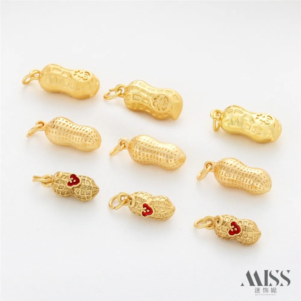 18K Gold Bag Color-preserving Lucky Character Peanut Pendant DIY Handmade Necklace Bracelet Pendant Jewelry Accessories