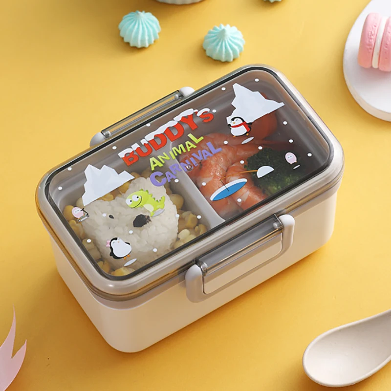 750ml Kids lunch box Double Compartments Seal Leakproof Cartoon Bento Box School Girl Tiffin Box Microwave Picnic Food Storage