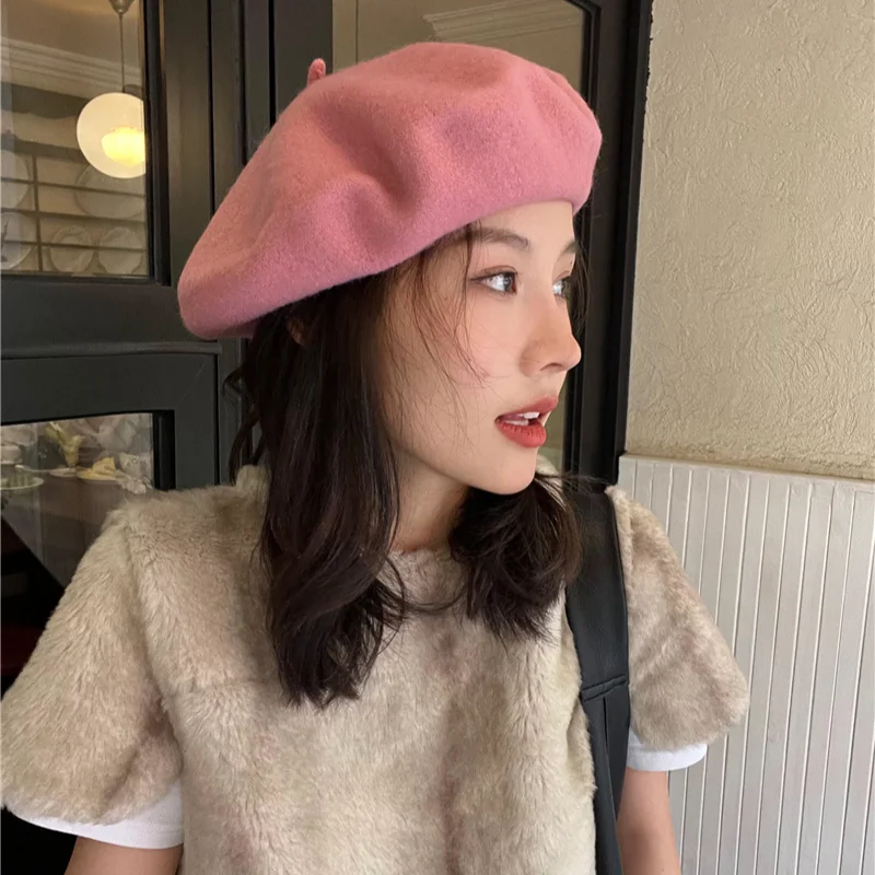 Women Wool Berets French Artist Style Warm Winter Beanie Hat Retro Plain Beret Solid Color Elegant Lady All Matched Autumn Caps