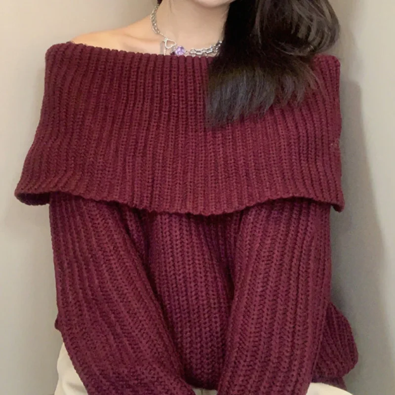 WAKUTA Knit Off Shoulder Turtleneck Two Wear Wool Sweater JAPAN Solid Color Women Pullover Autumn Winter 2024 New Pulls Femme