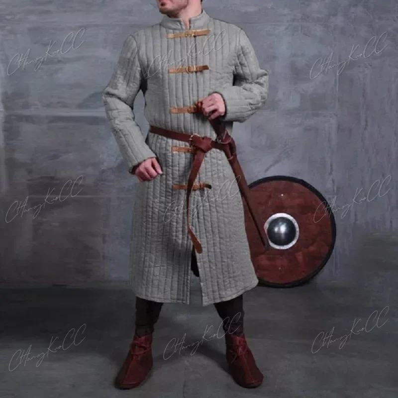 Disfraz Medieval de guerrero vikingo para hombre, gabardina de armadura corporal, abrigo de Aketon para adulto