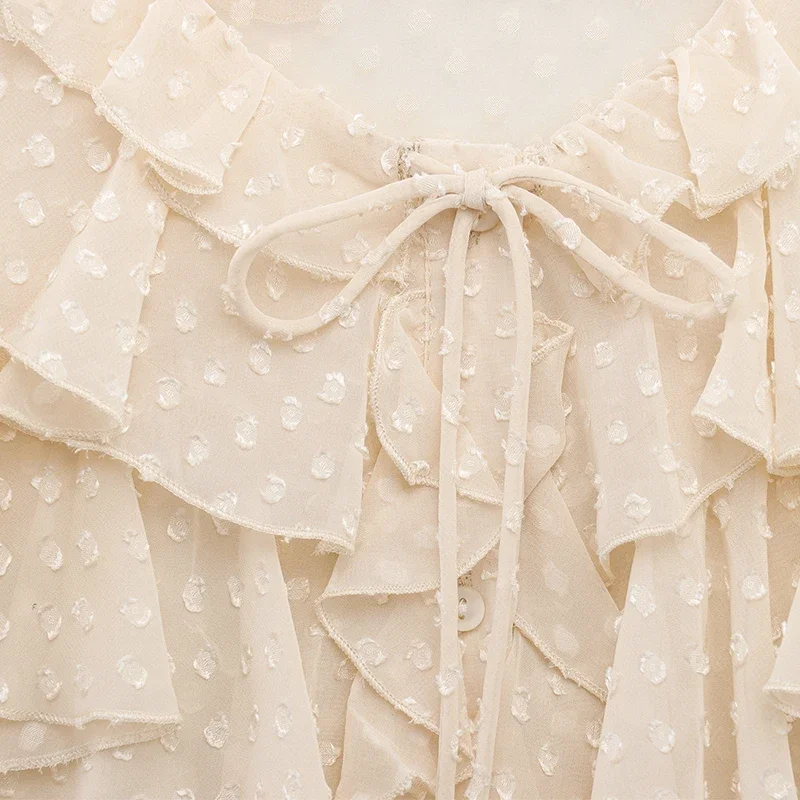 Tops elegantes Vintage de manga larga para mujer, blusas elegantes de poliéster con volantes escalonados, Tops informales 2275713