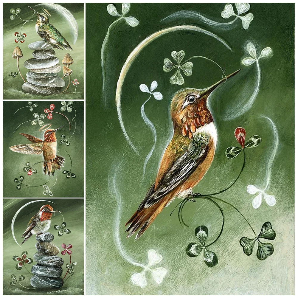 

Sacred Hummingbird And Four Leaf Clover Vintage Wall Art Canvas Painting Occult Magic Creature Art Poster Print Home Decoration