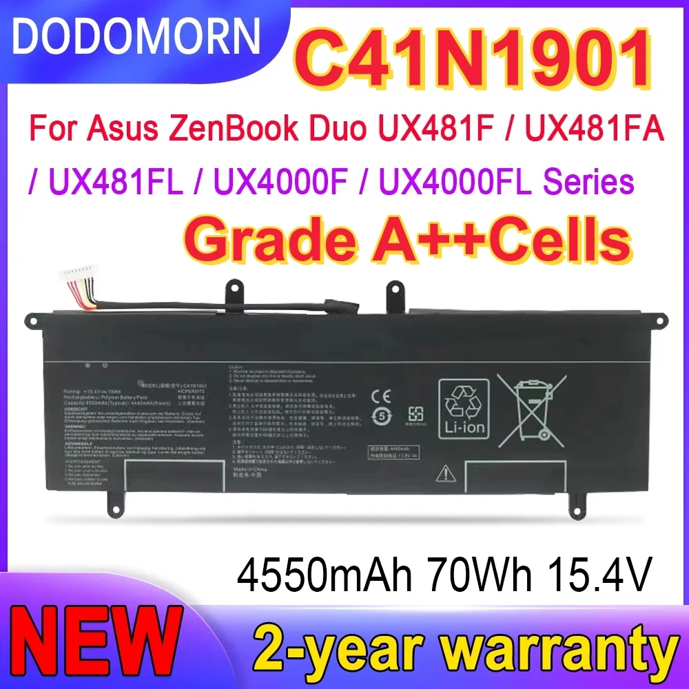 

New C41N1901 Laptop Battery For ZenBook Duo UX4000F UX4000FL UX481FL UX481FA UX481F 0B200-03520100 0B200-03520000 4ICP6/60/72