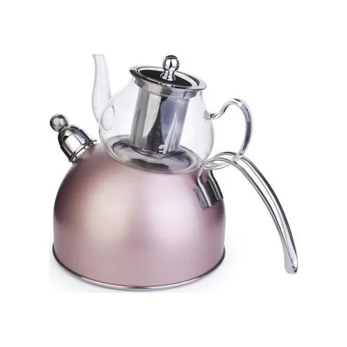 Acar Pressure Cream Color Bright Metal Glass Teapot