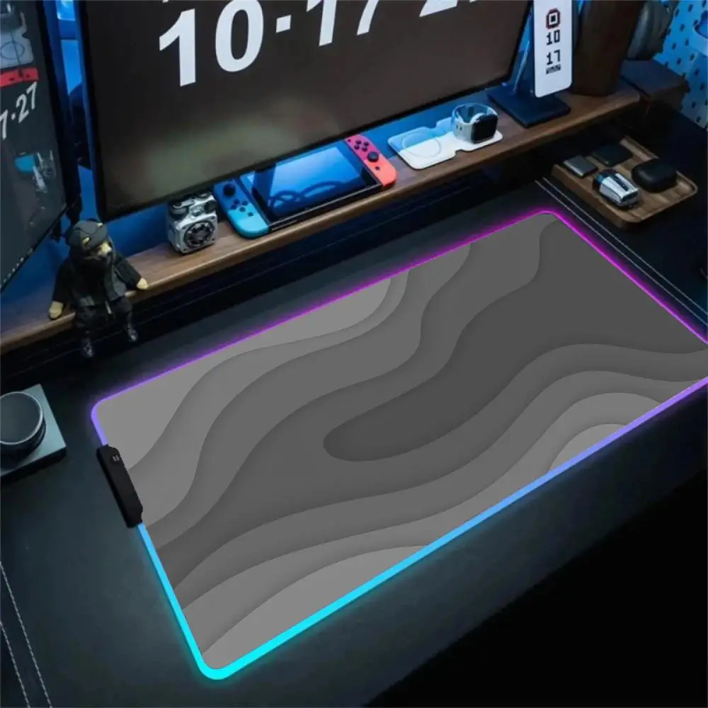 

Gray Curve Mouse Pad XL RGB Gaming Mouse Pad Gamer Accessories Large LED Light Mousepads PC Computer Desk Mat with Backlit 30X60