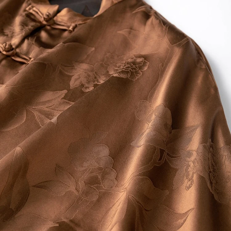 Women's Autumn Fashion New 45MM 100% Natural Mulberry Silk Fragrance Cloud Yarn Stand Collar Long Sleeve New Chinese Style Shirt