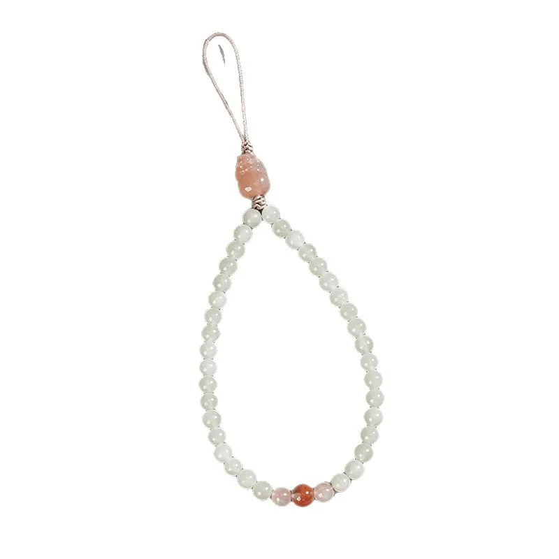 Natural Hetian White Jade Keychain Phone Chain Pendant Agate Charm for Women Jade Beaded String Gifts