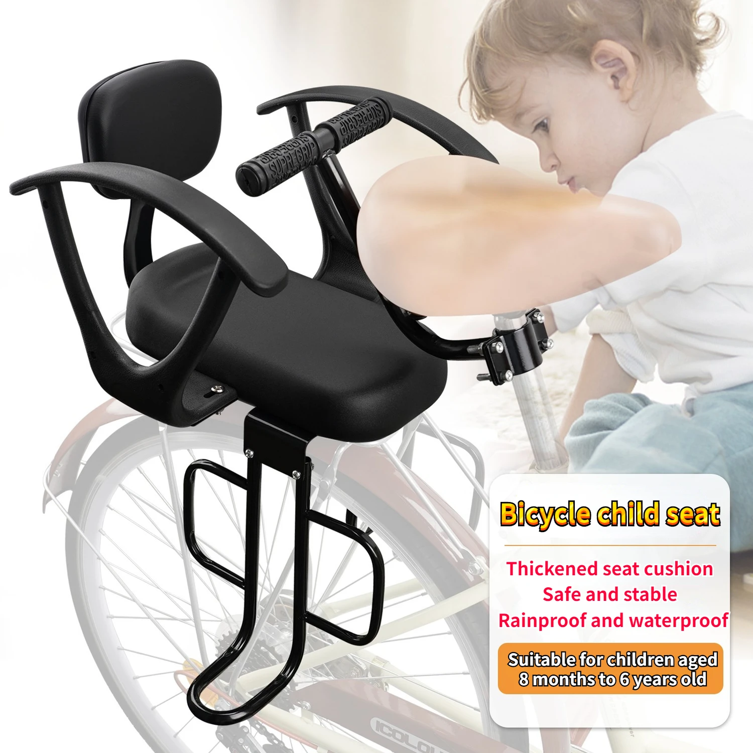 Bicycle Rear Child Seat Waterproof Comfortable Cushion with Backrest Mountain Bike Thickened Cushion Seat with Pedals