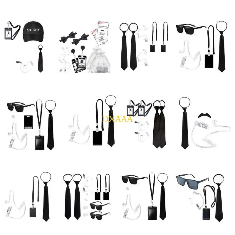 DXAA geheime bewaker kostuum accessoire voor volwassen kind rollenspel Halloween aankleden inclusief bril oortelefoon stropdas