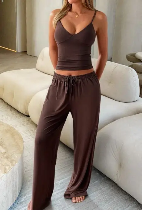 

Women's Y2K Sports Style Strap T-Shirt Pants Set Autumn/Winter Wear Comfortable Two-Piece Outfit