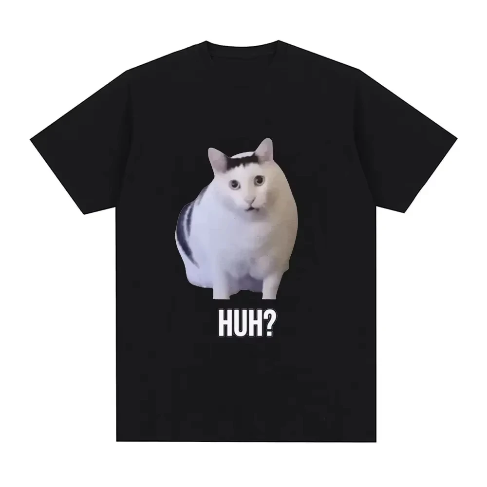 Funny Men's T Shirt Cat Saying Huh? Short Sleeve Harajuku Casual Top Tee O Necek Pullover Streetwear Outdoor Oversized Clothing