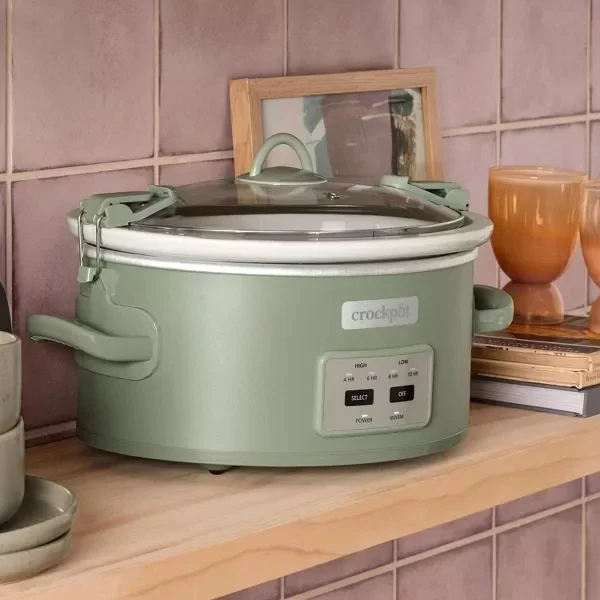 Crock Pot 6qt cocina lenta programable, cocinar y llevar, salvia