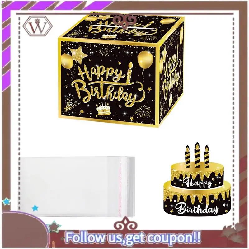 ABBG-caja de dinero para efectivo, caja de dinero de cumpleaños, juego de regalo con tarjeta de cumpleaños y bolsas adhesivas, duradera, color negro