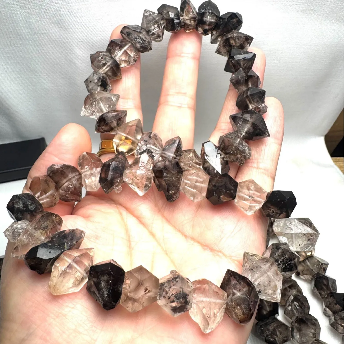 Natural Fire Flash Herkimer Diamond Smoky Gradient Loose Beads DIY Bracelet Accessories Healing Crystal Wholesale Jewelry