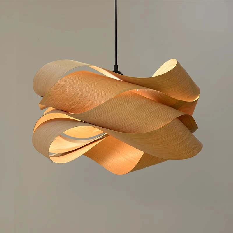 

Wooden deep wood color pendant light retro Japanese wooden art restaurant bar pendant light walnut colored LED Decorative light