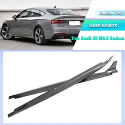 Full Carbon Fiber Car Side Skirts Extensions for Audi A5-Sline S5 B9.5 Sedan 2020-2023 Side Door Bumper Apron Lip Skirt Body Kit