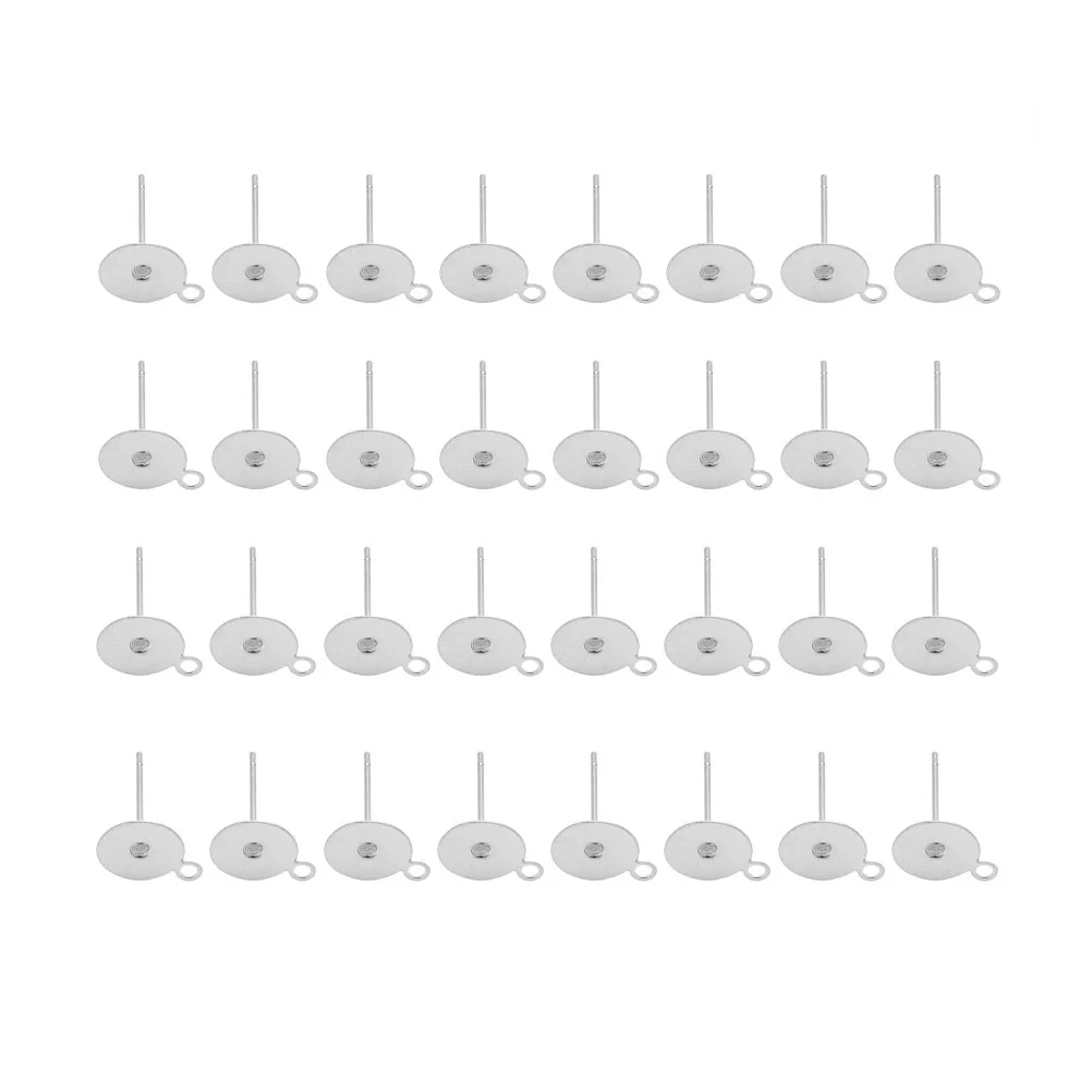 

100 pcs Stainless Steel Flat Pad Post Earring Pin Post Peg Ear Components Diy Earring Making Silver 10Mm Base 12Mm