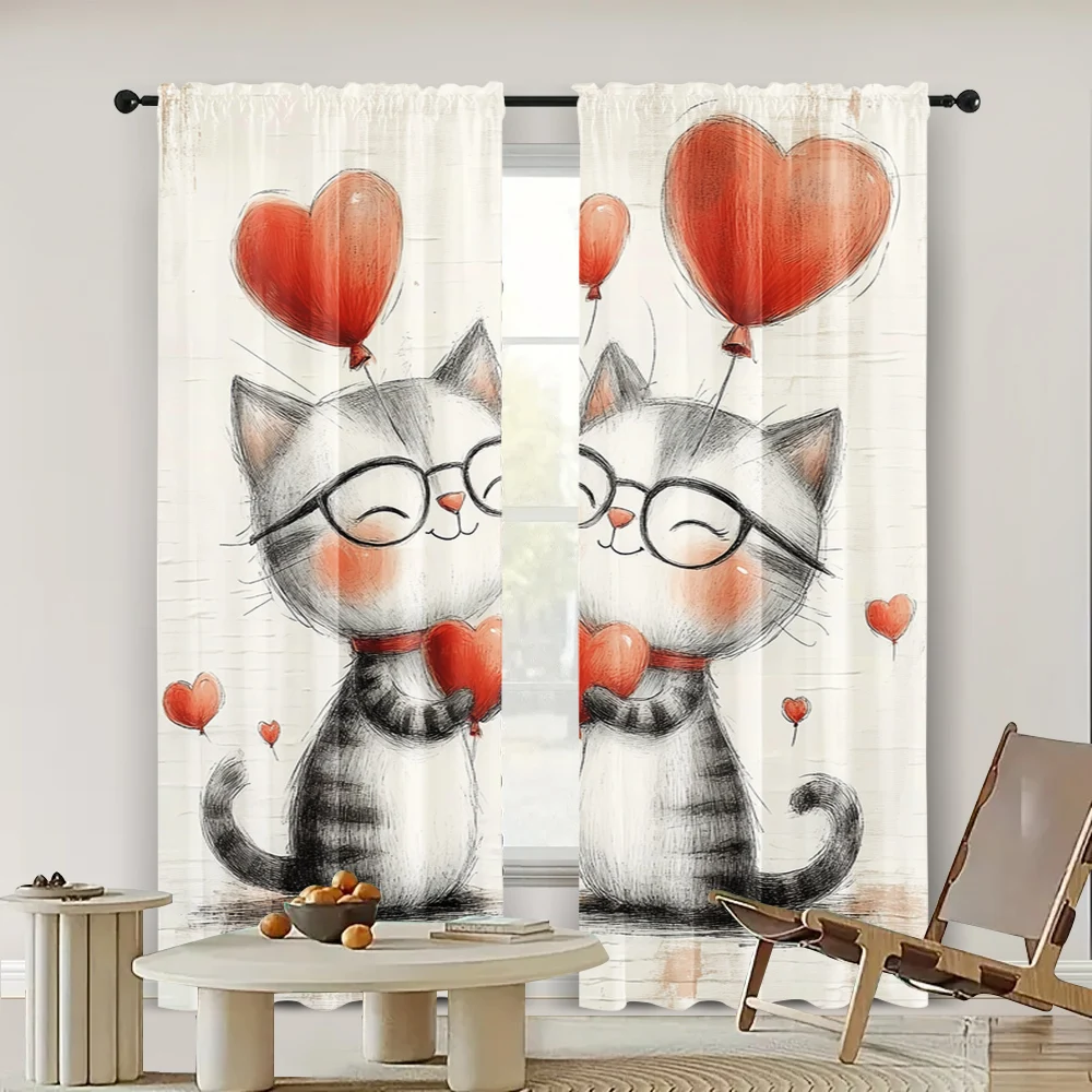 2pc,  Valentine's Day Drapes Valentine'S Day12 Light Filter Family Party Applies to aesthetic room decor