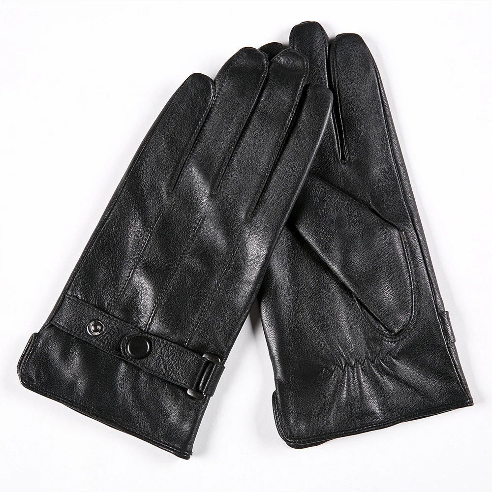 GOURS Winter Real Leather Gloves Men Black Genuine Goatskin Gloves with Fleece Lined Soft Warm Driving Fashion Mittens GSM020