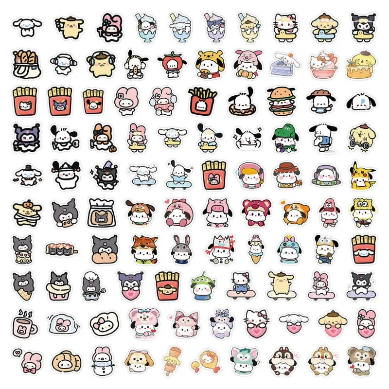 100PCS Sanrio Stickers Cute Cartoon HelloKitty Kuromi My Melody Diy Mobile Phone Case Tablet Notebook Guitar Stickers Wholesale