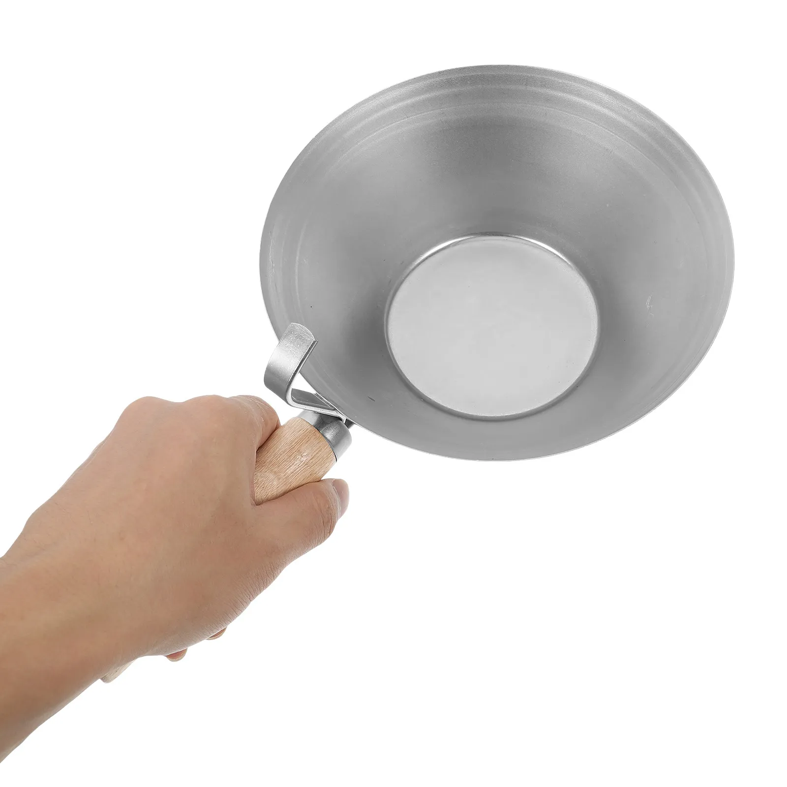 Professional Plaster Mud Pan Cement Bucket Scoop with Ergonomic Wood Handle Sheared Edges for Drywall Finishing and Mud