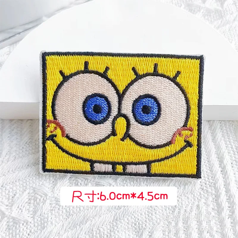 Sponge-Bob Anime Embroidery Patch Applique Ironing Clothing Thermoadhesive Sewing Cartoon DIY Patches on Clothes Garment Gift