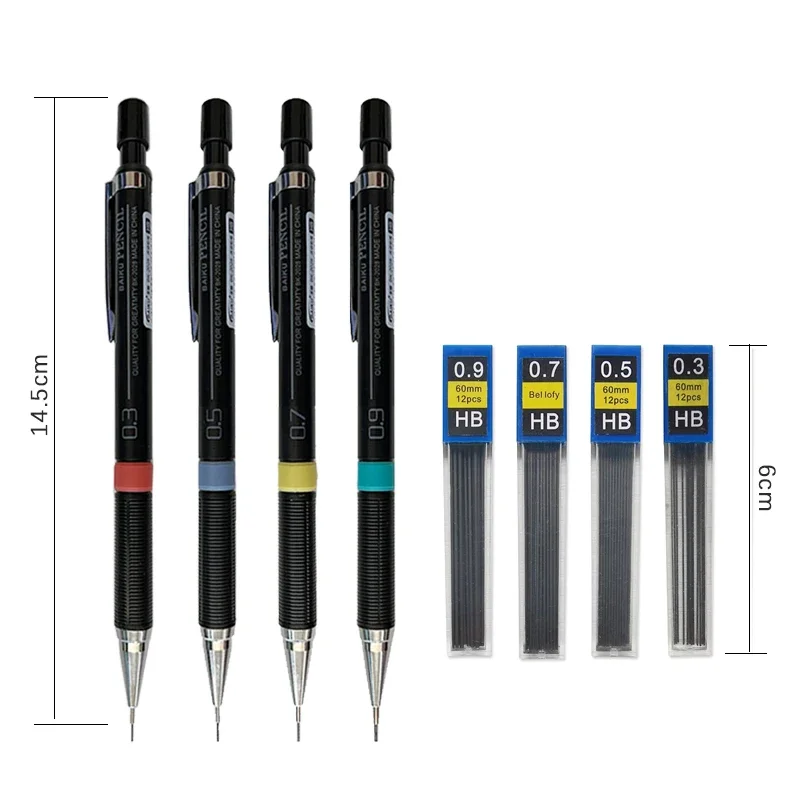 8pcs Mechanical Pencil with Refill Rods Set 0.3mm 0.5mm 0.7mm 0.9mm Automatic Pencil Replaceable Leads Office School Stationery