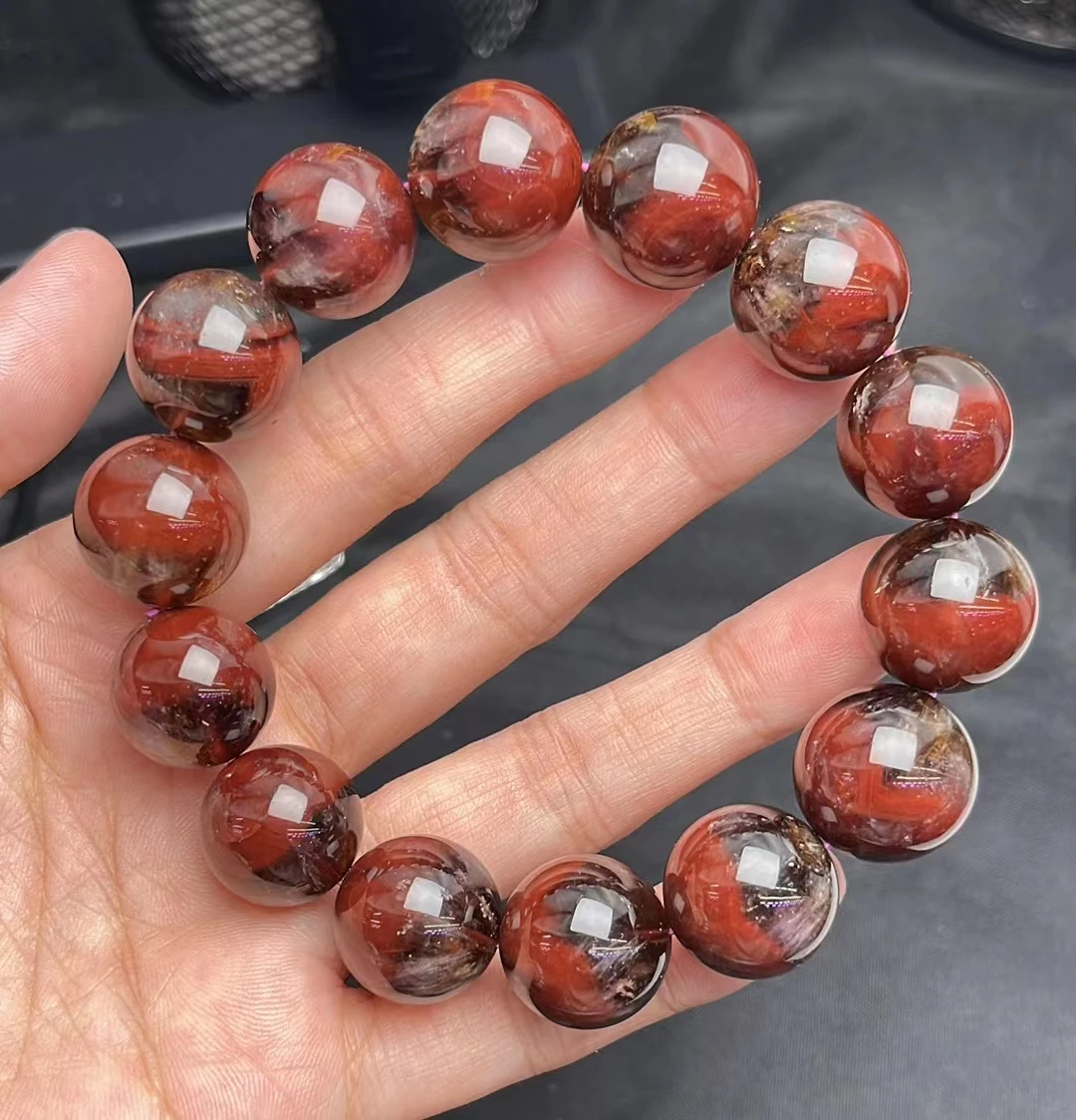 

Natural Purple Cacoxenite Auralite 23 Red Rutilated Quartz Bracelet 16mm Cat Eye Clear Round Beads Bangle Women Men AAAAAA