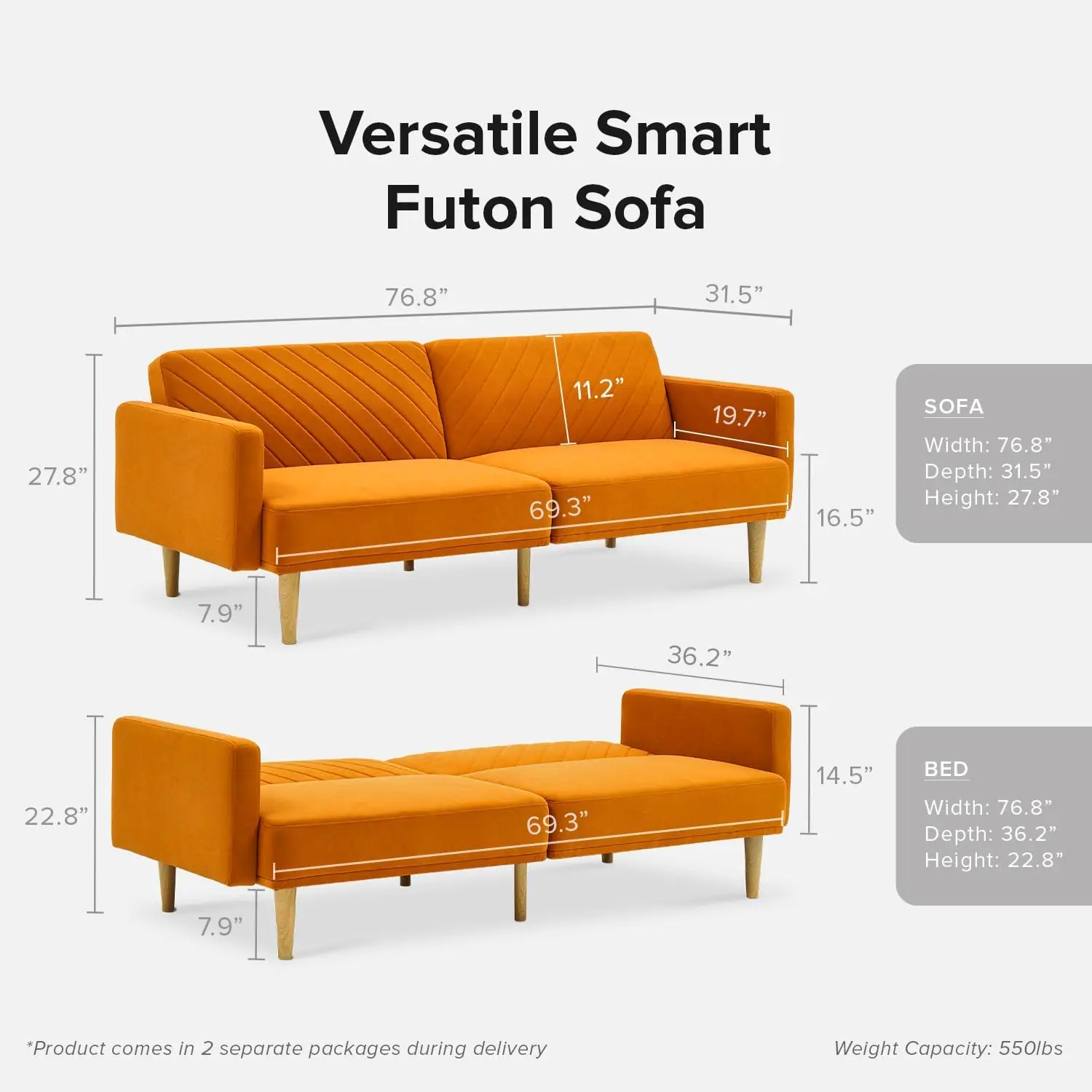 Sofa, sleeper sofa, medieval modern sofa, living room sofa (apricot velvet)