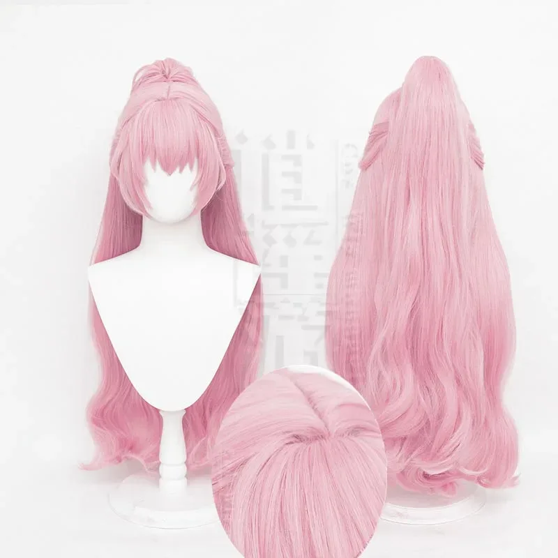 Peluca de Anime Miku Cos de 85CM, cola de caballo única, pelo sintético rosa resistente al calor, pelucas de Cosplay para fiesta de Halloween + gorra