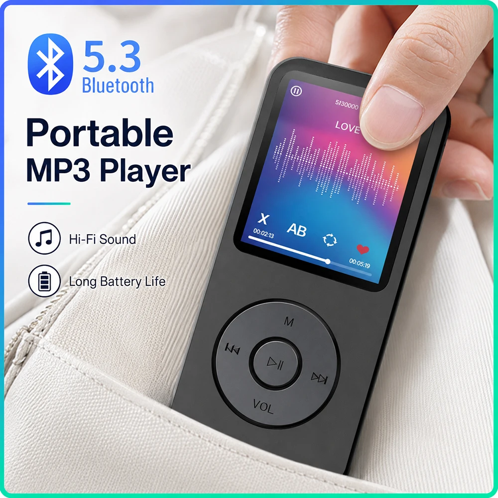 

MP3 Player Bluetooth 5.3 Music Stereo Player Support E-Book Recording FM Radio For Student Sports Walkmen Walkman MP3 FM Radio