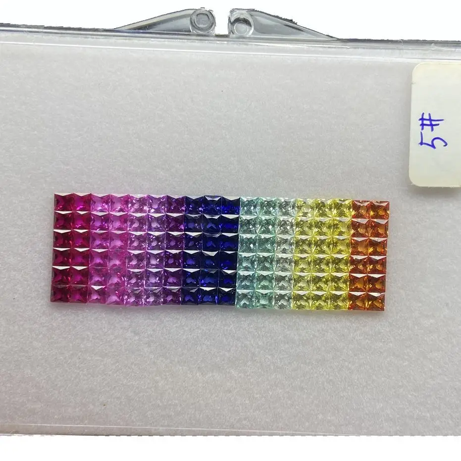 Square 3x3mm Princess Cut Colorful Lab Created Corundum Gemstones Rainbow Sapphire